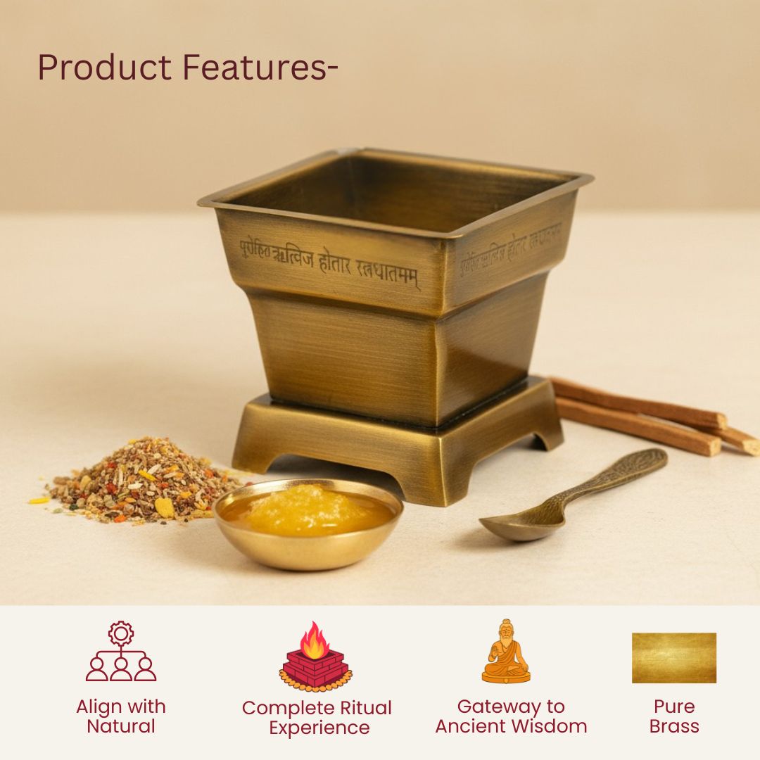 Brass Hawan Kund with Spoon for Vedic Rituals at Home