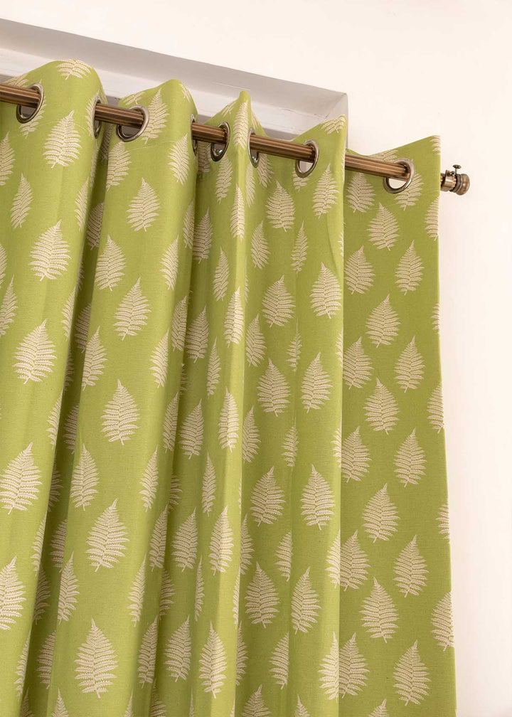 Ferns 100% cotton floral curtain for living room - Room darkening - Green - Single Piece | SHOBITAM