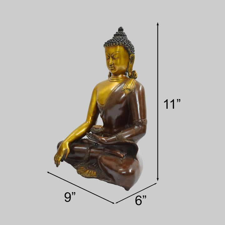 BRASS BUDDHA IDOL WITH ANTIQUE FINISH 11*9*6 | SHOBITAM
