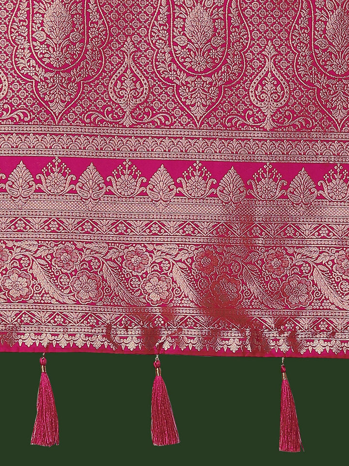 Mustard Banarasi Semi Silk Saree With Traditional Paisley Weaves | SHOBITAM