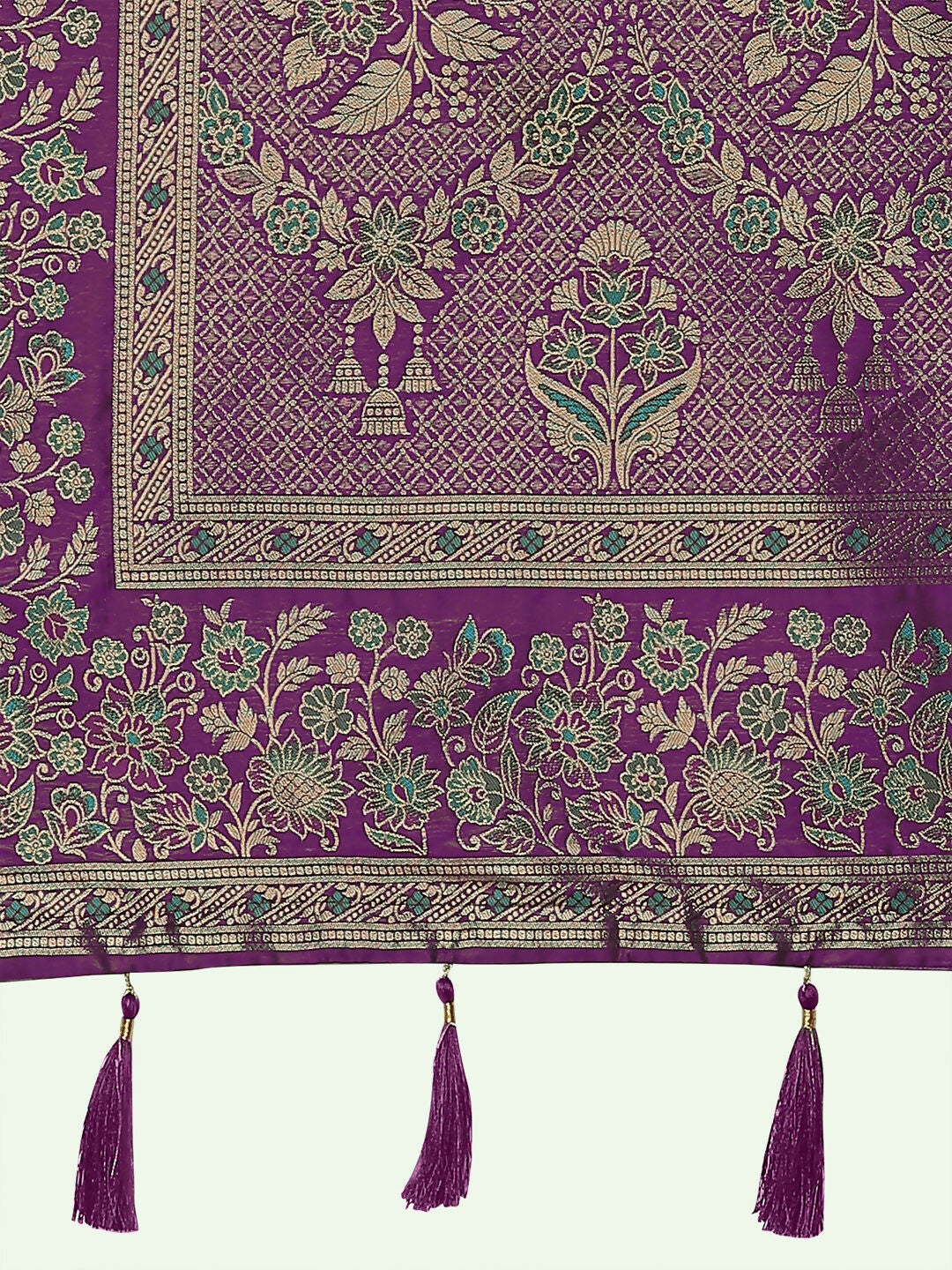 Purple Semi Banarasi Satin silk Saree With Zari Border And Butti Work | SHOBITAM