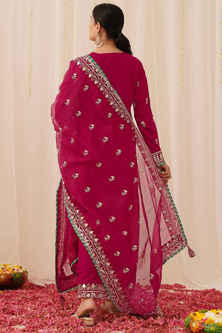 Pink Silk Blend Solid Yoke Design Straight Palazzo Suit Set | SHOBITAM