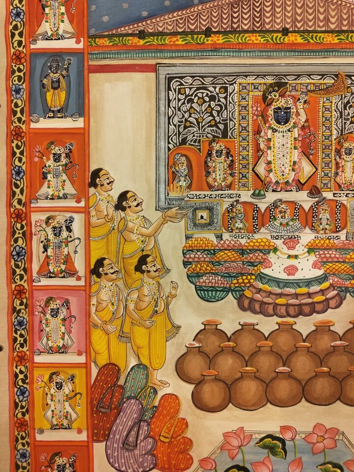 3x4 Feet Authentic Jaipur Painting Shreenath ji Annakut | SHOBITAM