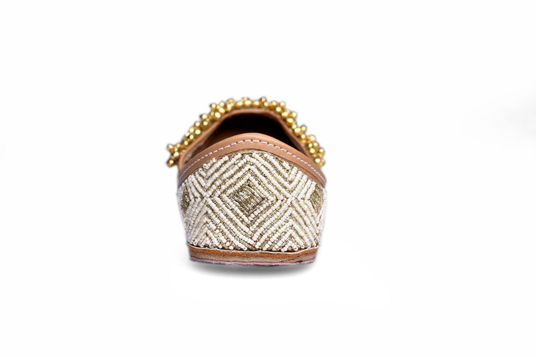 FIRST LOVE White Geometric Beaded Punjabi Juttis