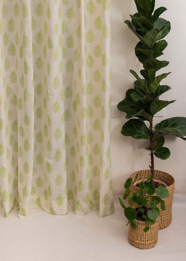 Floating Ferns 100% Sheer floral curtain for Living room & bedroom - Light filtering - Green - Single Piece | SHOBITAM