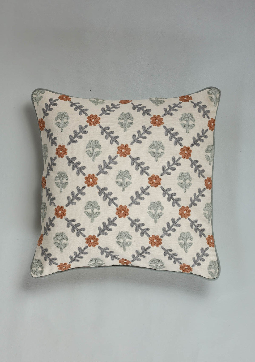 Flora Multicolor Embroidered 100% Cotton Cushion Cover For Sofa | SHOBITAM