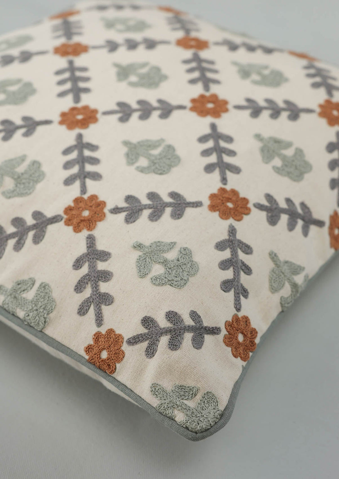 Flora Multicolor Embroidered 100% Cotton Cushion Cover For Sofa | SHOBITAM