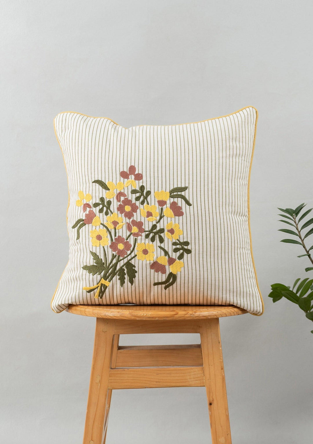 Floret Multicolor Floral Embroidered Cushion Cover for Sofa– 100% Cotton 16" x 16" | SHOBITAM