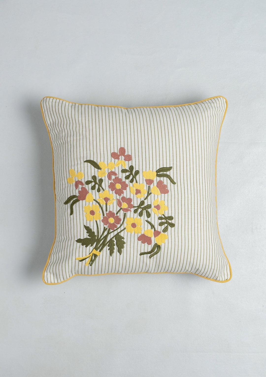 Floret Multicolor Floral Embroidered Cushion Cover for Sofa– 100% Cotton 16" x 16" | SHOBITAM