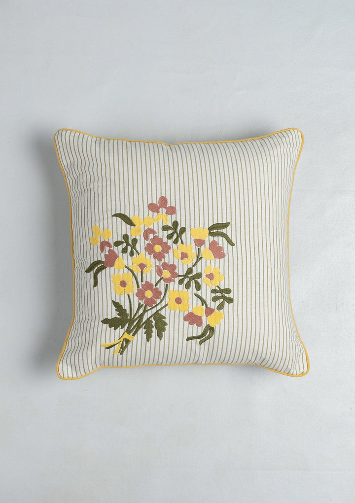 Floret Multicolor Floral Embroidered Cushion Cover for Sofa– 100% Cotton 16" x 16" | SHOBITAM