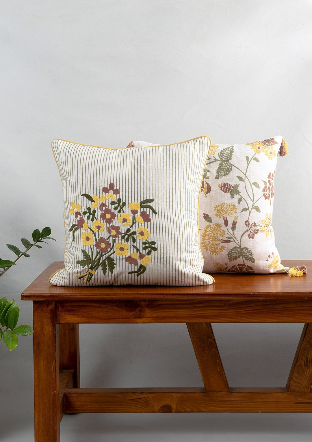 Floret Multicolor Floral Embroidered Cushion Cover for Sofa– 100% Cotton 16" x 16" | SHOBITAM