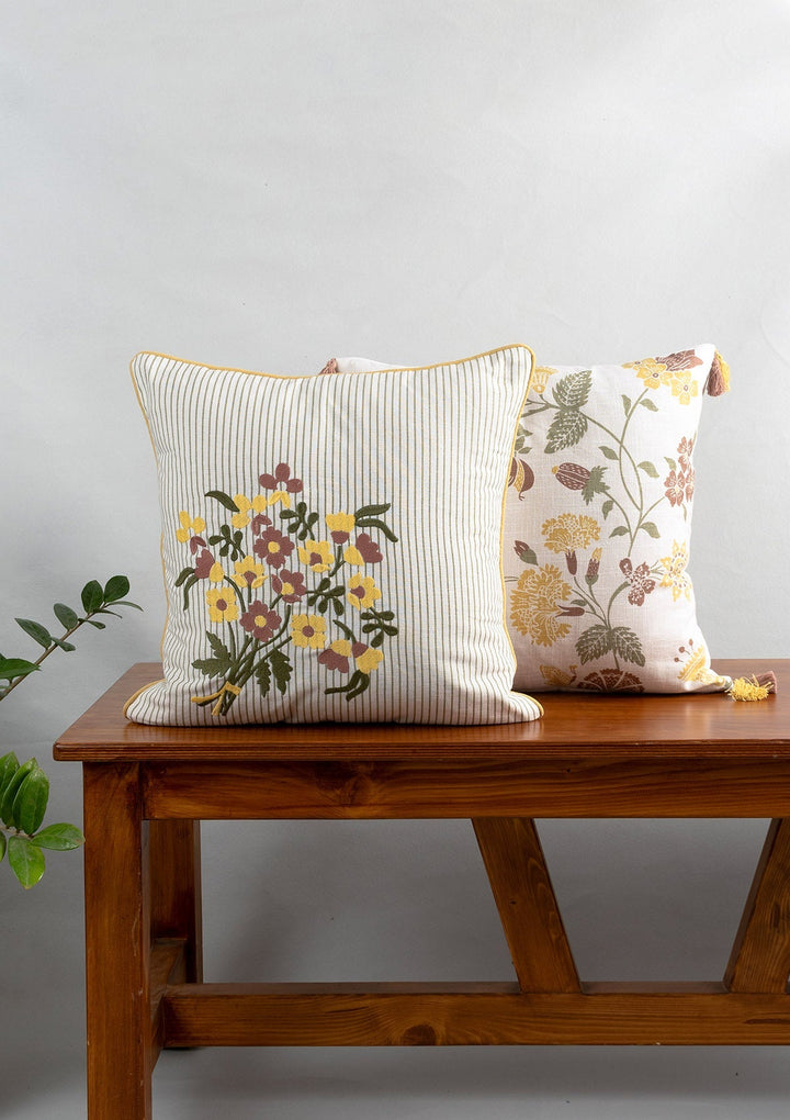Floret Multicolor Floral Embroidered Cushion Cover for Sofa– 100% Cotton 16" x 16" | SHOBITAM