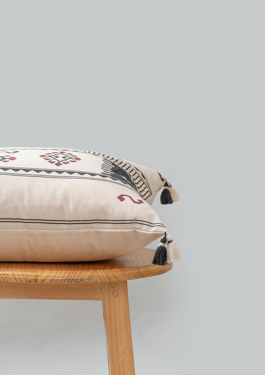 Folk Black Boho Geometric Cushion Cover – 100% Cotton 16" x 16" | SHOBITAM
