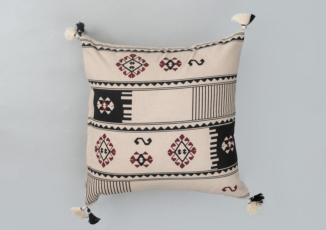 Folk Black Boho Geometric Cushion Cover – 100% Cotton 16" x 16" | SHOBITAM