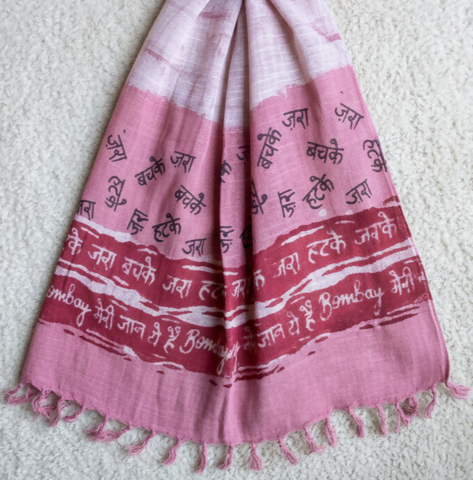 Gulabi Bombay Dabu Block Printed Cotton Stole | SHOBITAM