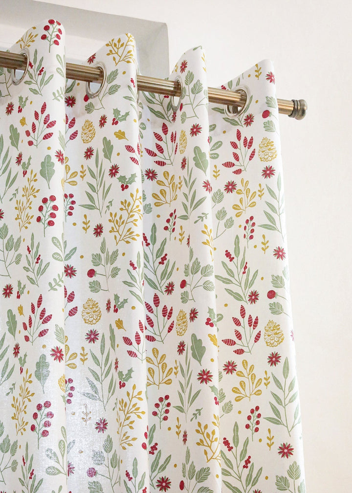 Foraged Berries 100% cotton floral curtain for living room - Light Reduction - Multicolor - Single Piece | SHOBITAM