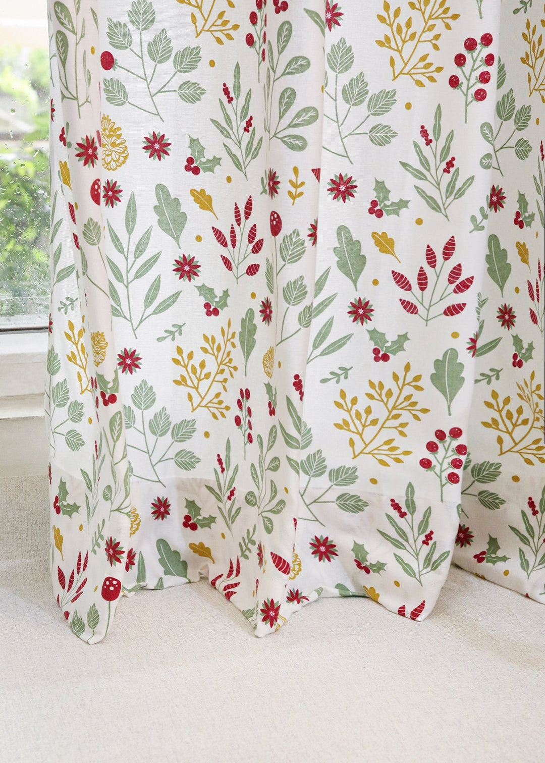 Foraged Berries 100% cotton floral curtain for living room - Light Reduction - Multicolor - Single Piece | SHOBITAM