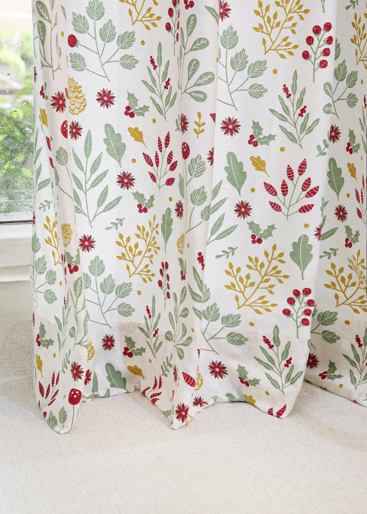 Foraged Berries 100% cotton floral curtain for living room - Light Reduction - Multicolor - Single Piece | SHOBITAM