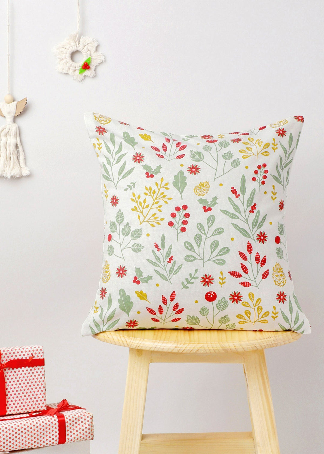 Foraged Berries Multicolor Floral Cushion Cover for Sofa – 100% Cotton | SHOBITAM