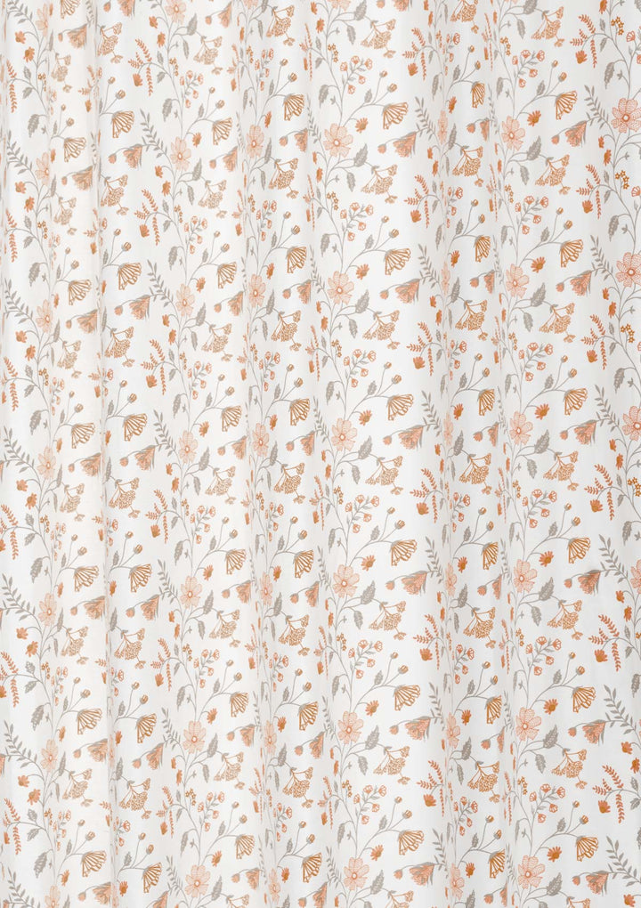 Forest bloom 100% cotton floral curtain for living room - Light Reduction - Orange - Single Piece | SHOBITAM