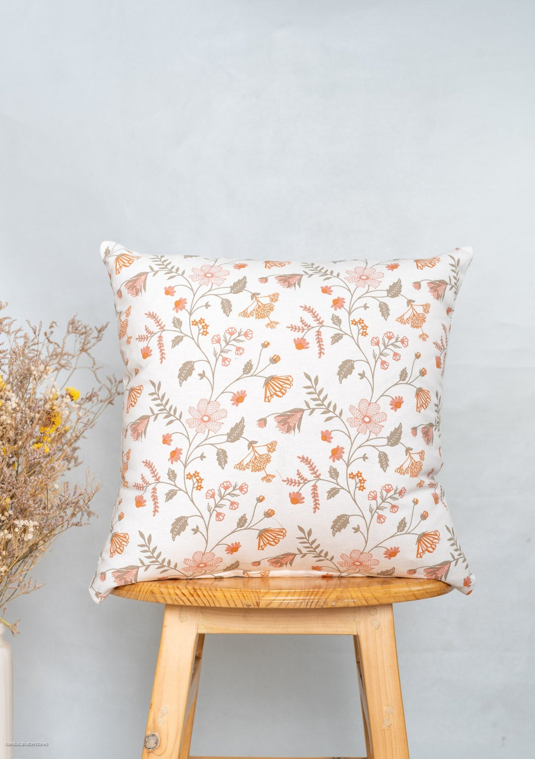 Forest Bloom Orange Floral Cushion Cover – 100% Cotton | SHOBITAM