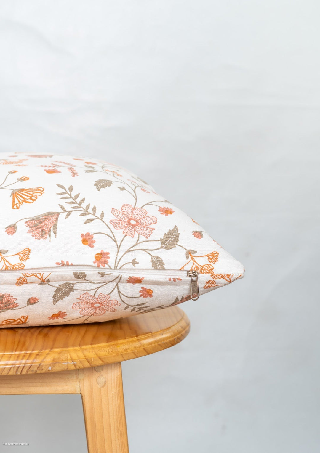 Forest Bloom Orange Floral Cushion Cover – 100% Cotton | SHOBITAM