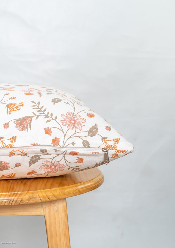 Forest Bloom Orange Floral Cushion Cover – 100% Cotton | SHOBITAM