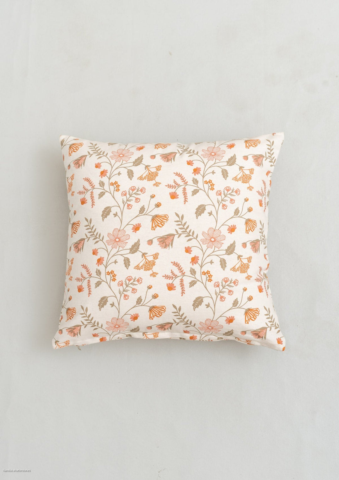 Forest Bloom Orange Floral Cushion Cover – 100% Cotton | SHOBITAM