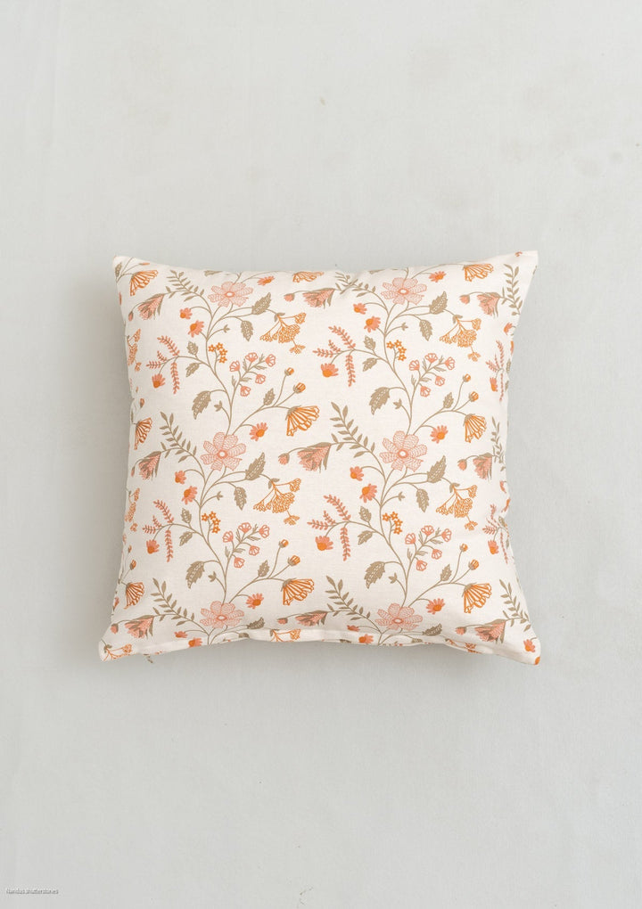 Forest Bloom Orange Floral Cushion Cover – 100% Cotton | SHOBITAM