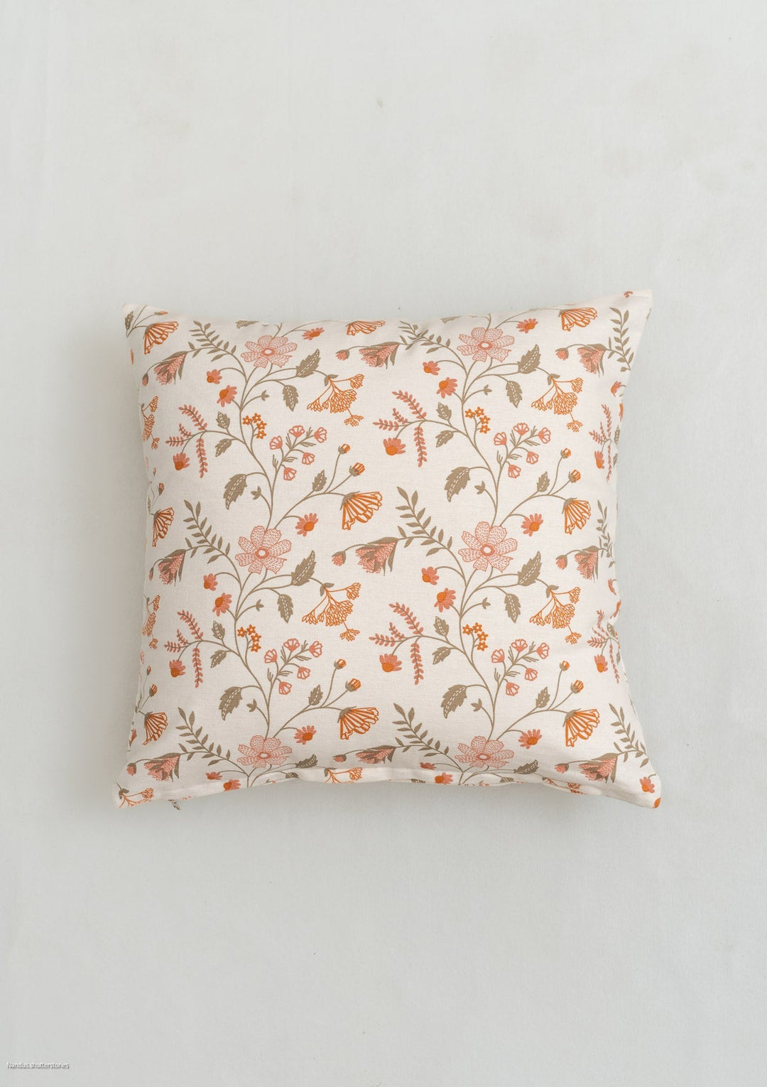 Forest Bloom Orange Floral Cushion Cover – 100% Cotton | SHOBITAM