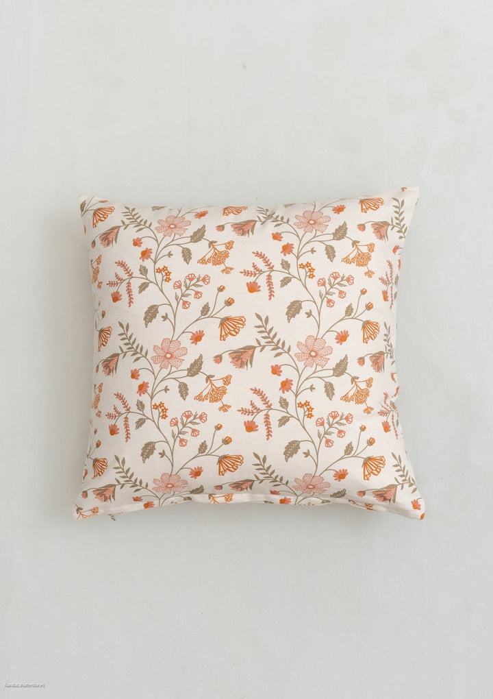 Forest Bloom Orange Floral Cushion Cover – 100% Cotton | SHOBITAM