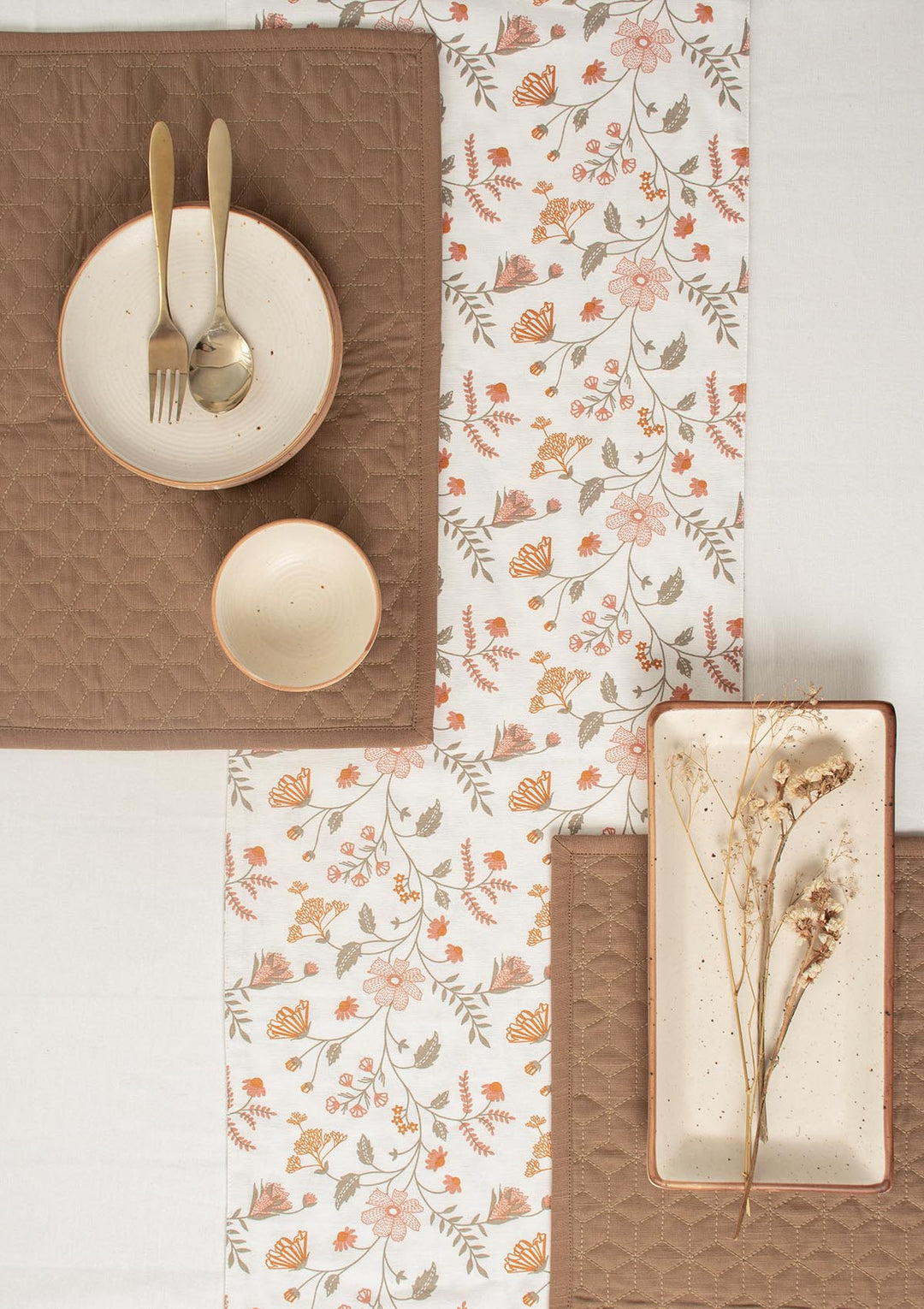 Forest bloom 100% cotton floral table runner for 4 seater or 6 seater Dining with tassels - Orange | SHOBITAM