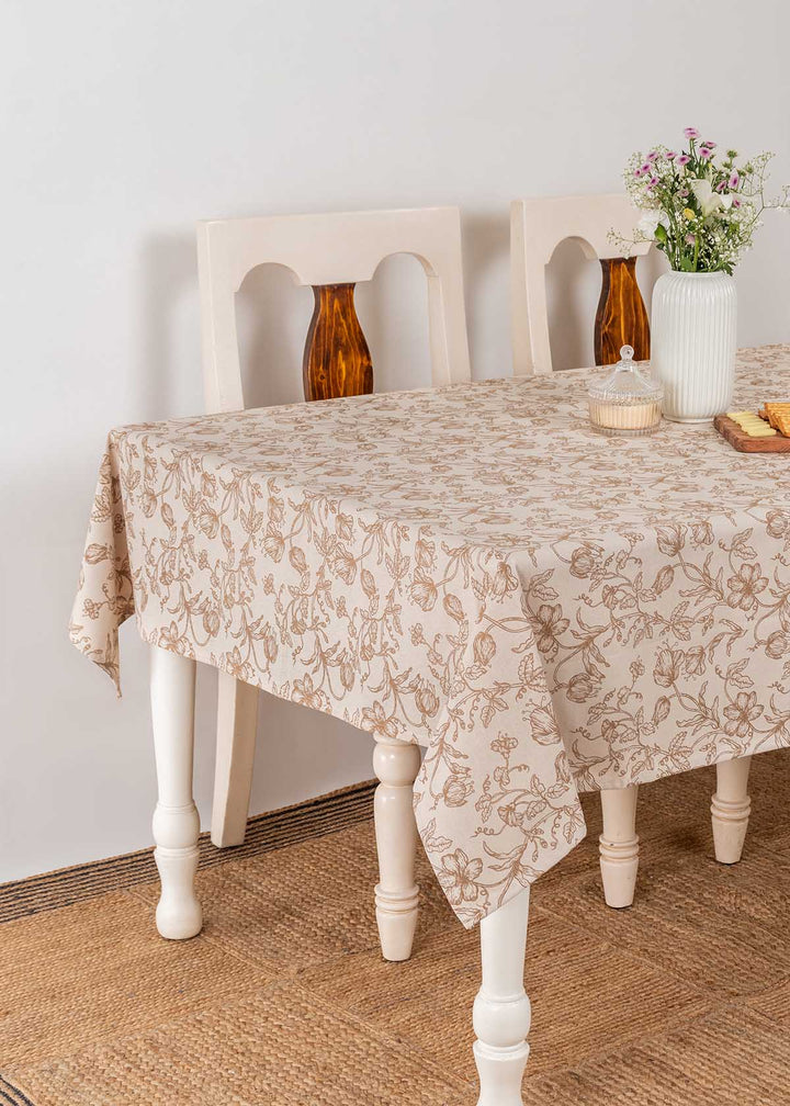 French Farmhouse 100% cotton Neutral table cloth for 4 seater or 6 seater dining | SHOBITAM