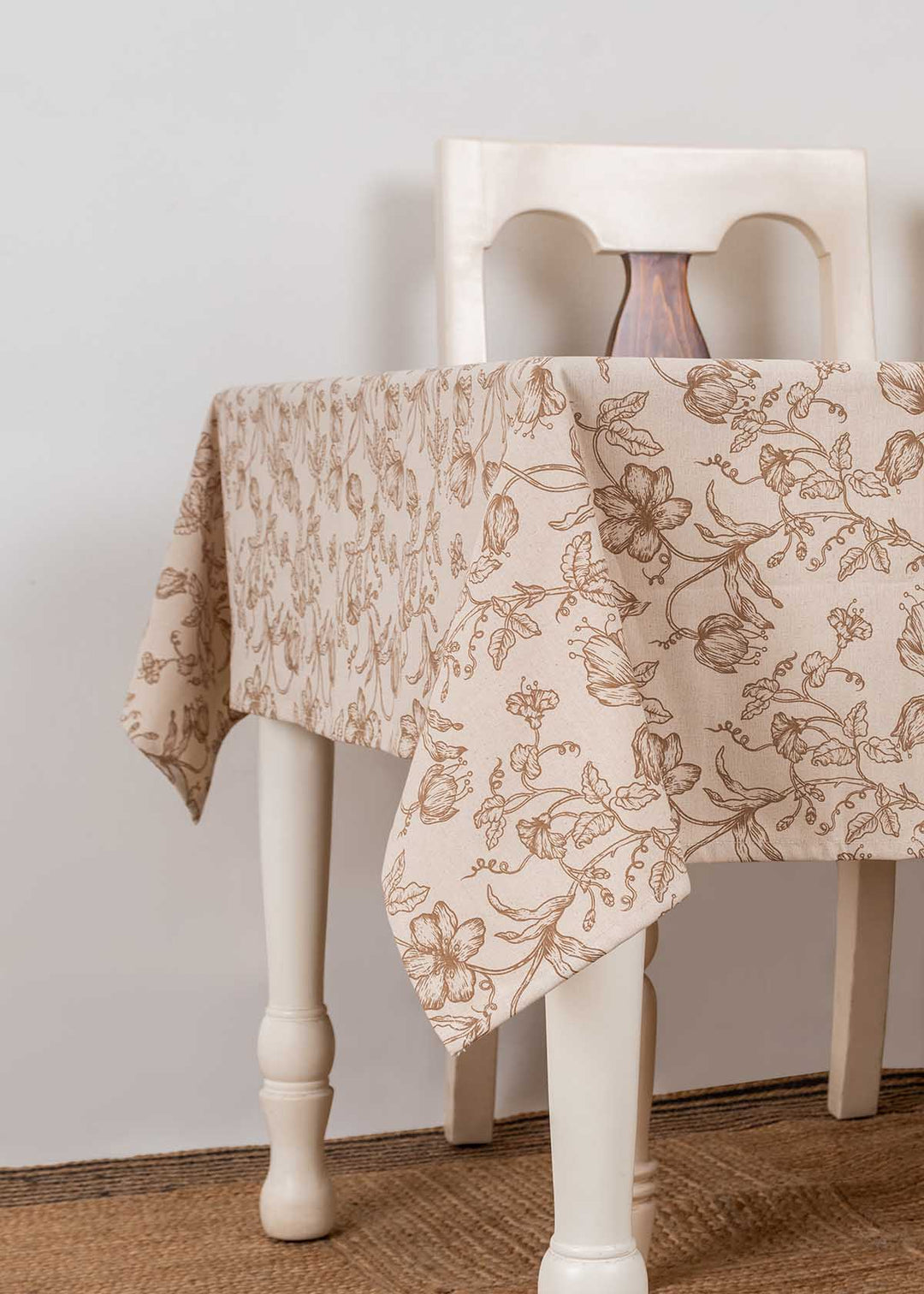 French Farmhouse 100% cotton Neutral table cloth for 4 seater or 6 seater dining | SHOBITAM