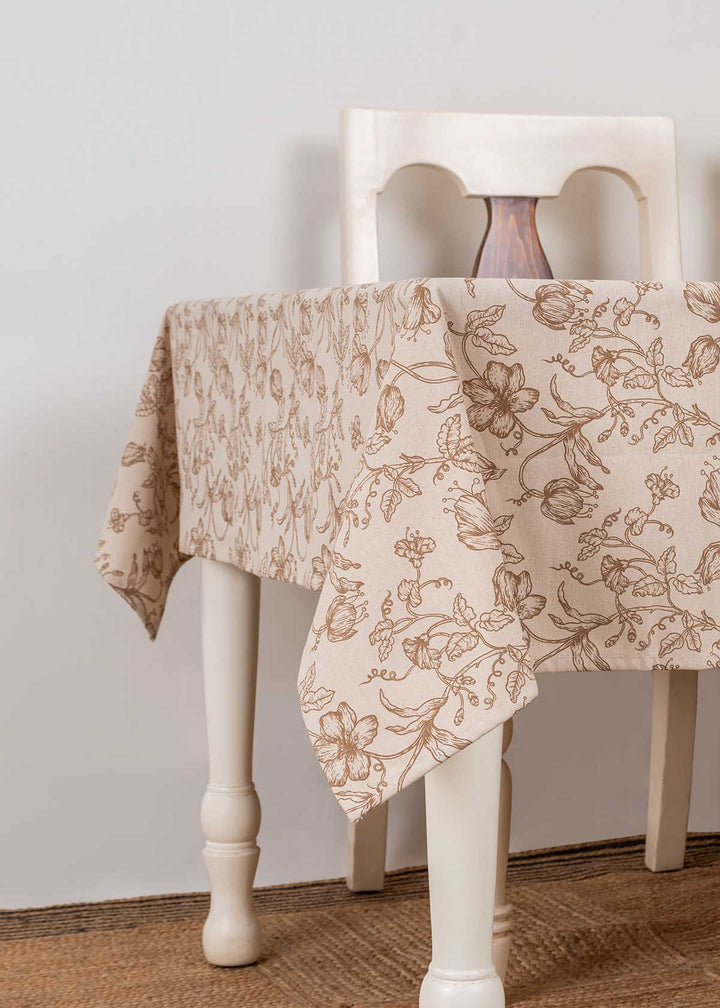 French Farmhouse 100% cotton Neutral table cloth for 4 seater or 6 seater dining | SHOBITAM