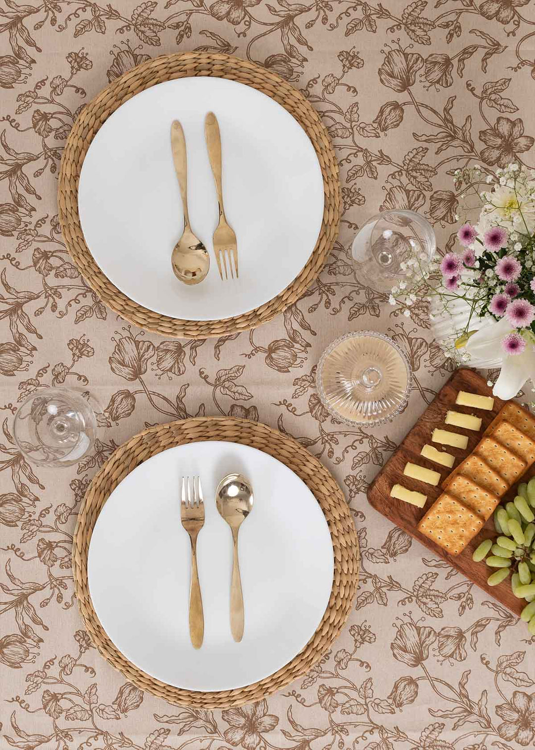 French Farmhouse 100% cotton Neutral table cloth for 4 seater or 6 seater dining | SHOBITAM