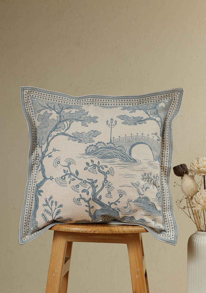 Fresca Blue Floral Printed 100% Cotton Cushion Cover For Sofa | SHOBITAM