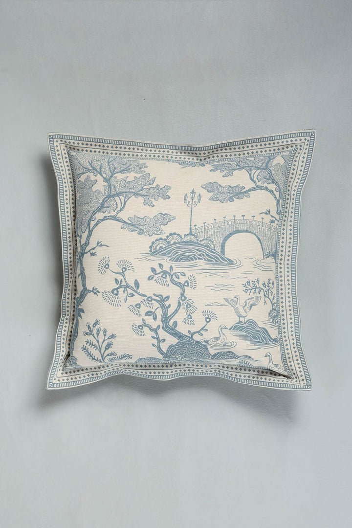 Fresca Blue Floral Printed 100% Cotton Cushion Cover For Sofa | SHOBITAM