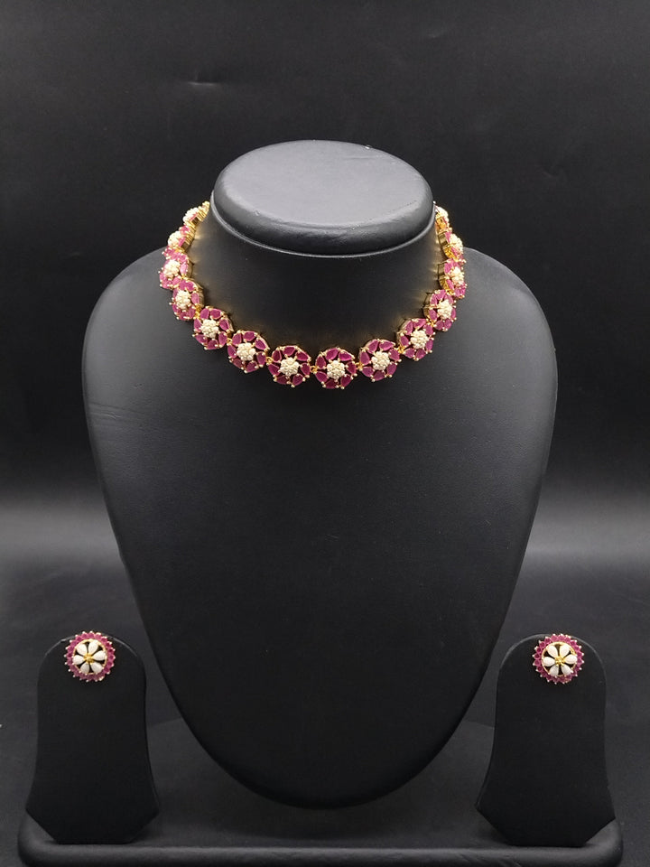 Ruby Blossom Freshwater Pearl Choker Set | SHOBITAM