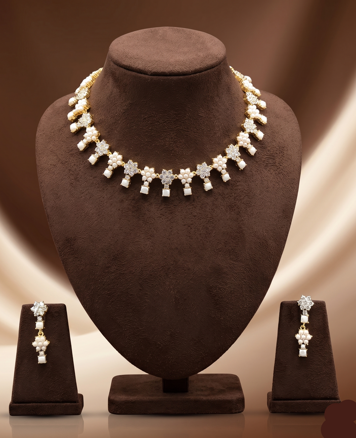 Crystal Bloom Freshwater Pearl Choker Set | SHOBITAM