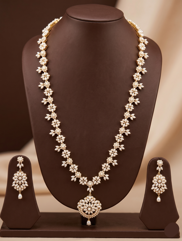 Floral Elegance Freshwater Pearl Long Haram Set | SHOBITAM