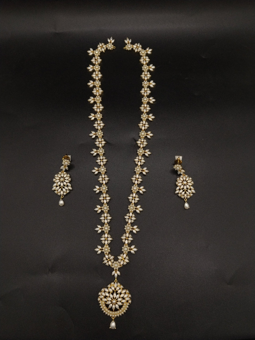 Floral Elegance Freshwater Pearl Long Haram Set | SHOBITAM