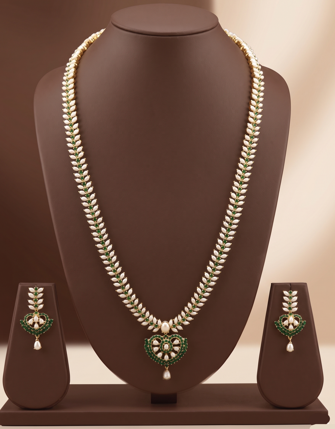 Emerald Bloom Freshwater Pearl Long Haram Set | SHOBITAM
