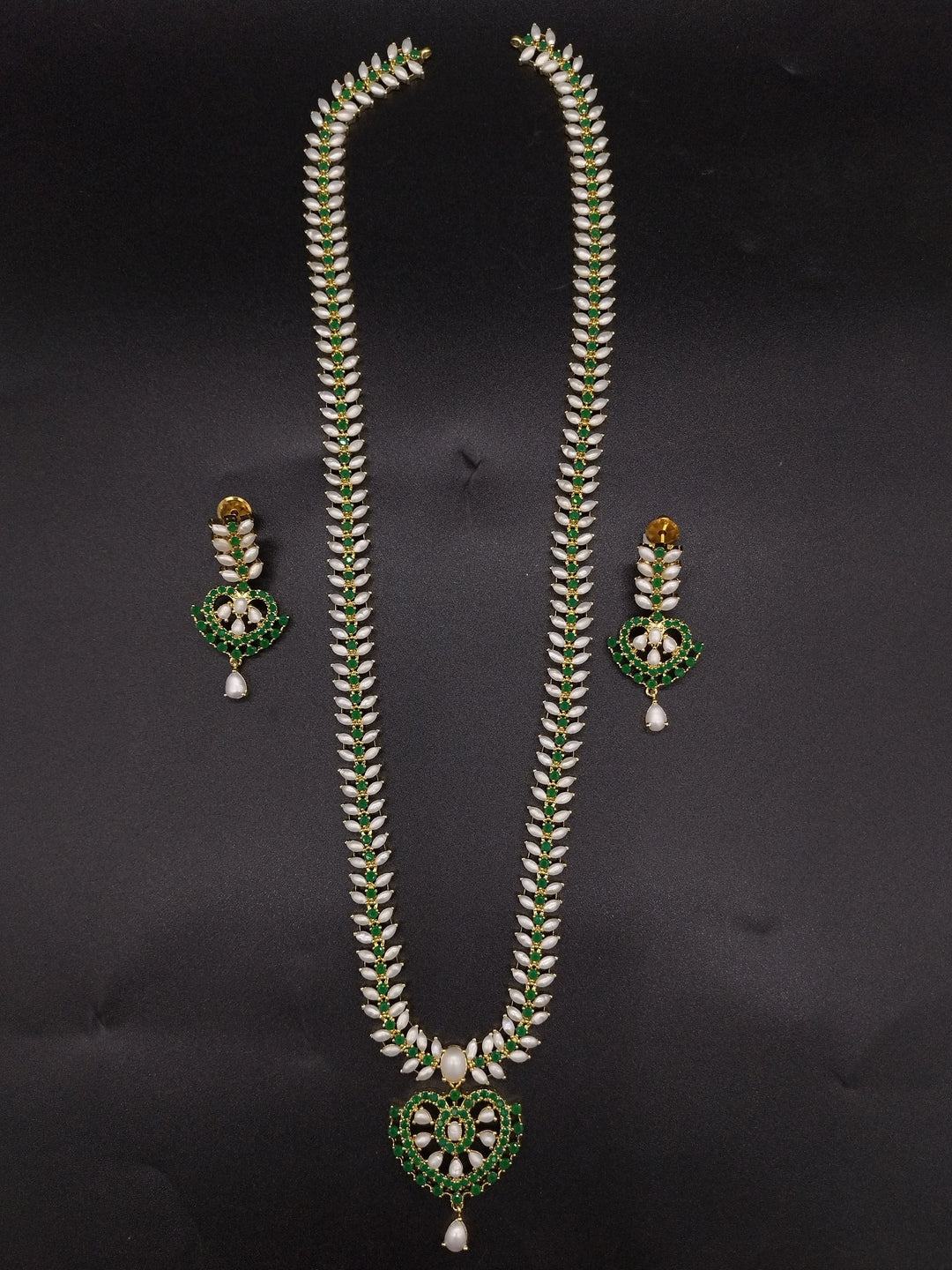 Emerald Bloom Freshwater Pearl Long Haram Set | SHOBITAM