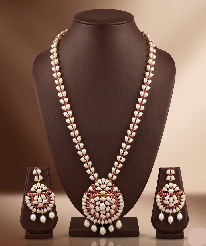 Ruby Heritage Freshwater Pearl Long Haram Set | SHOBITAM