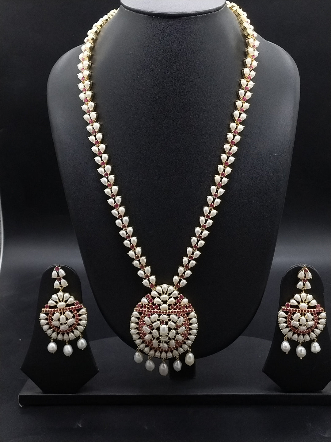 Ruby Heritage Freshwater Pearl Long Haram Set | SHOBITAM