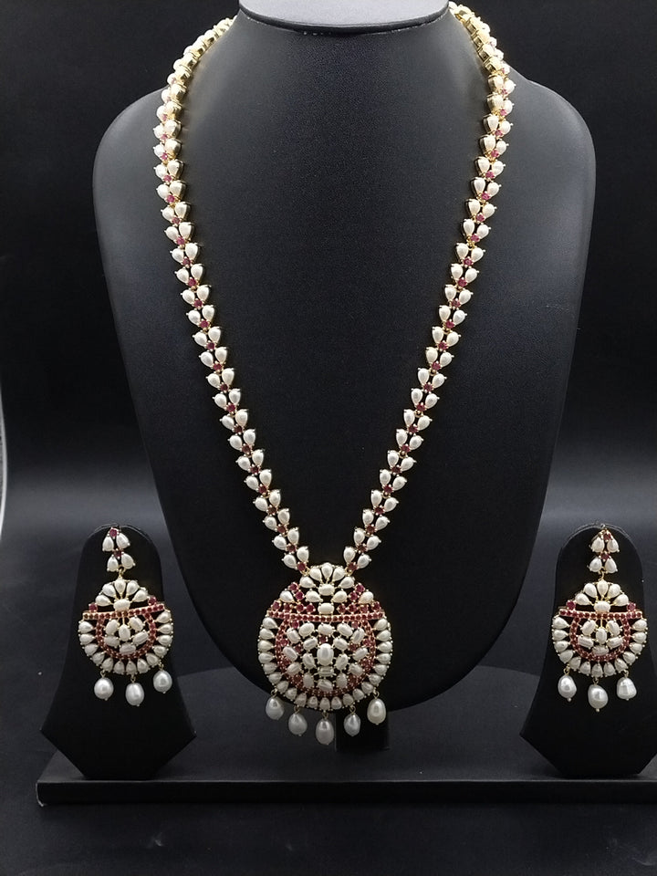 Ruby Heritage Freshwater Pearl Long Haram Set | SHOBITAM