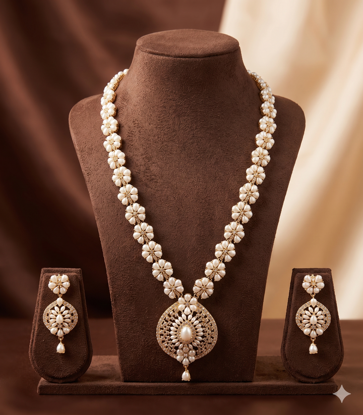 Mandala Elegance Freshwater Pearl Long Haram Set | SHOBITAM