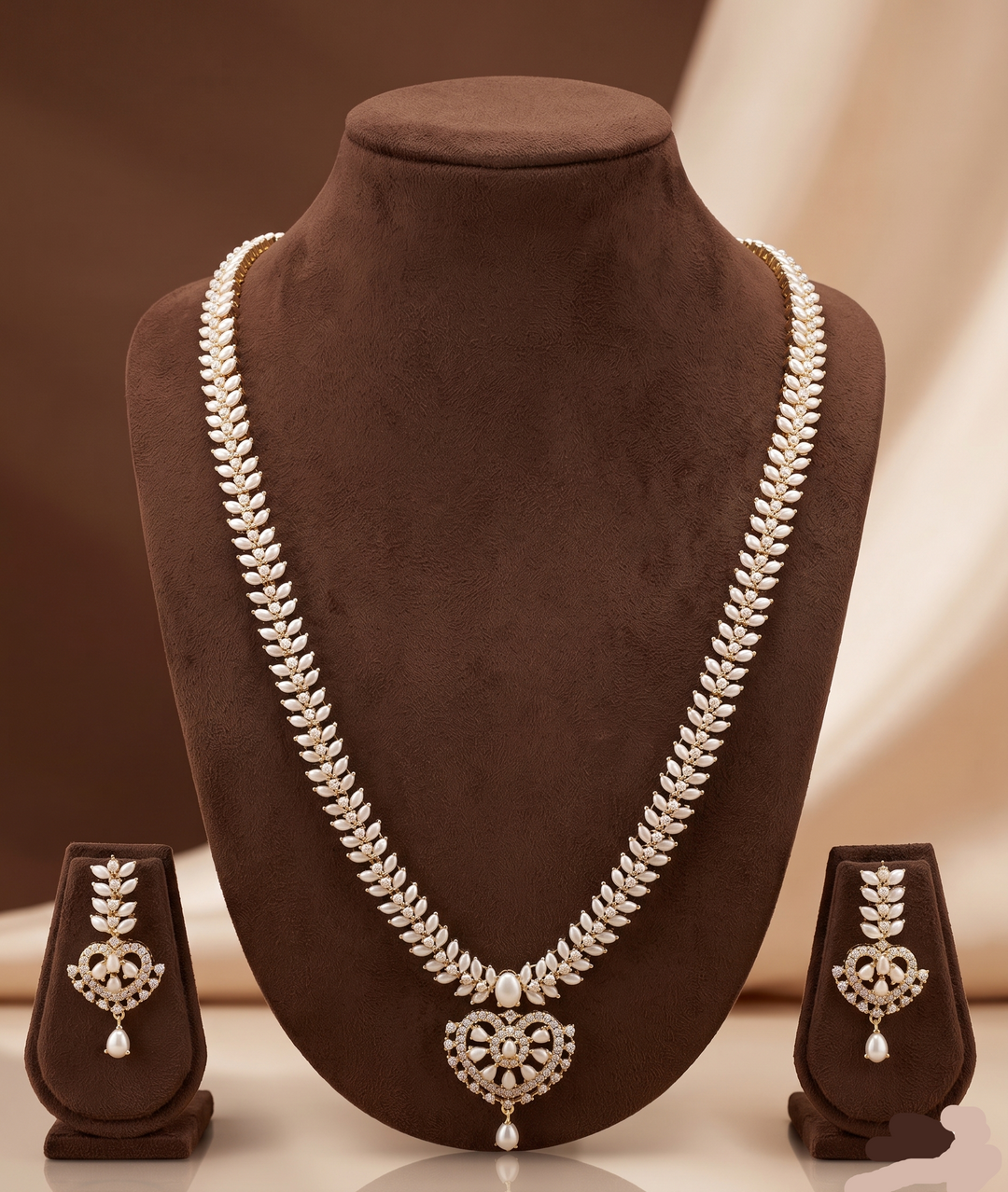 Heritage Bloom Freshwater Pearl Long Haram Set | SHOBITAM