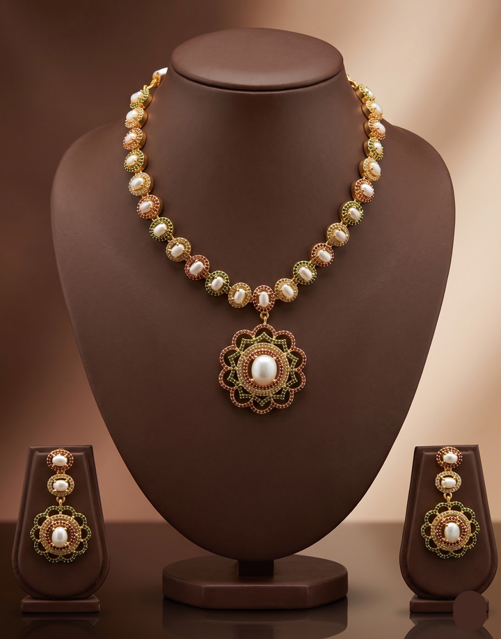 Heritage Floral Freshwater Pearl Necklace Set | SHOBITAM